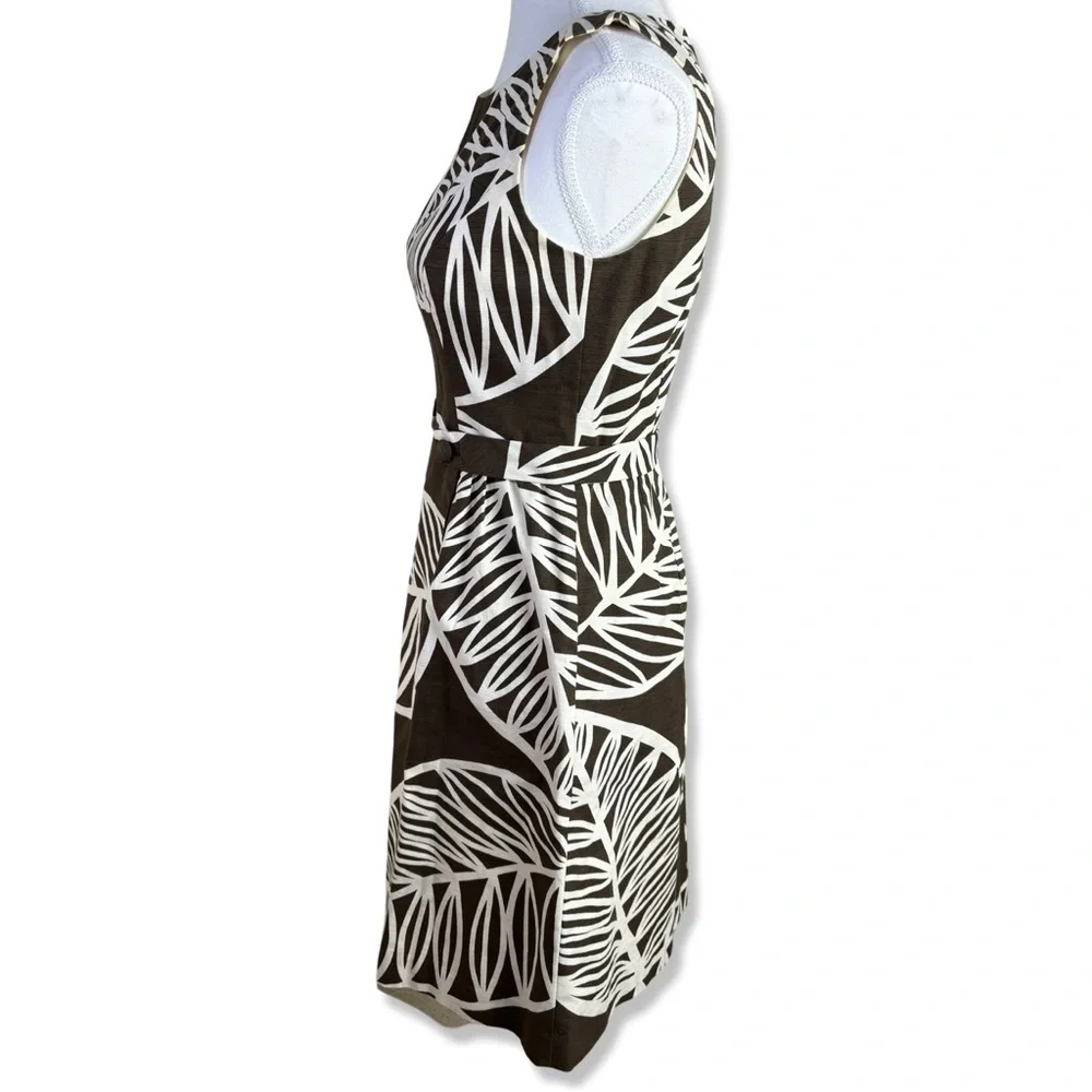 ⭐️ANTHROPOLOGIE Tabitha Palm Leaf Floral Sheath Dress Brown Cotton Tropical - Picture 2 of 6